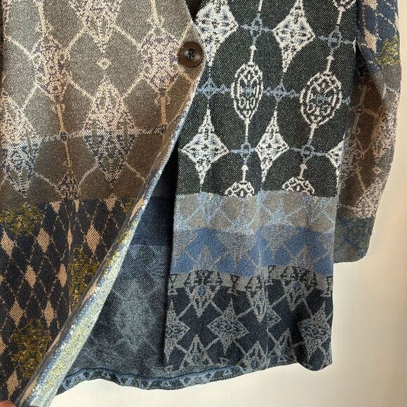 J. Jill Women Patchwork open cardigan duster argyle long sweater blue gray Small - Picture 6 of 11